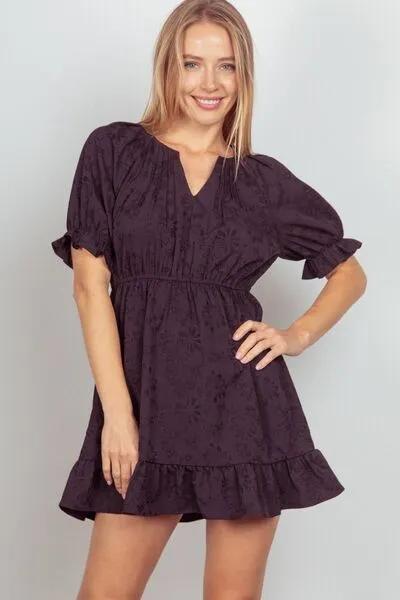 Floral Textured Woven Ruffled Mini Dress (Online Only)