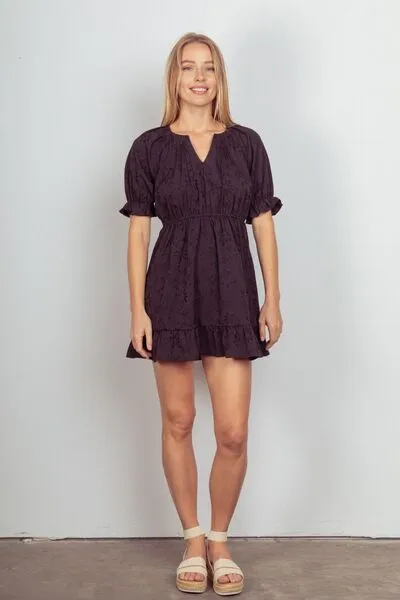 Floral Textured Woven Ruffled Mini Dress (Online Only)