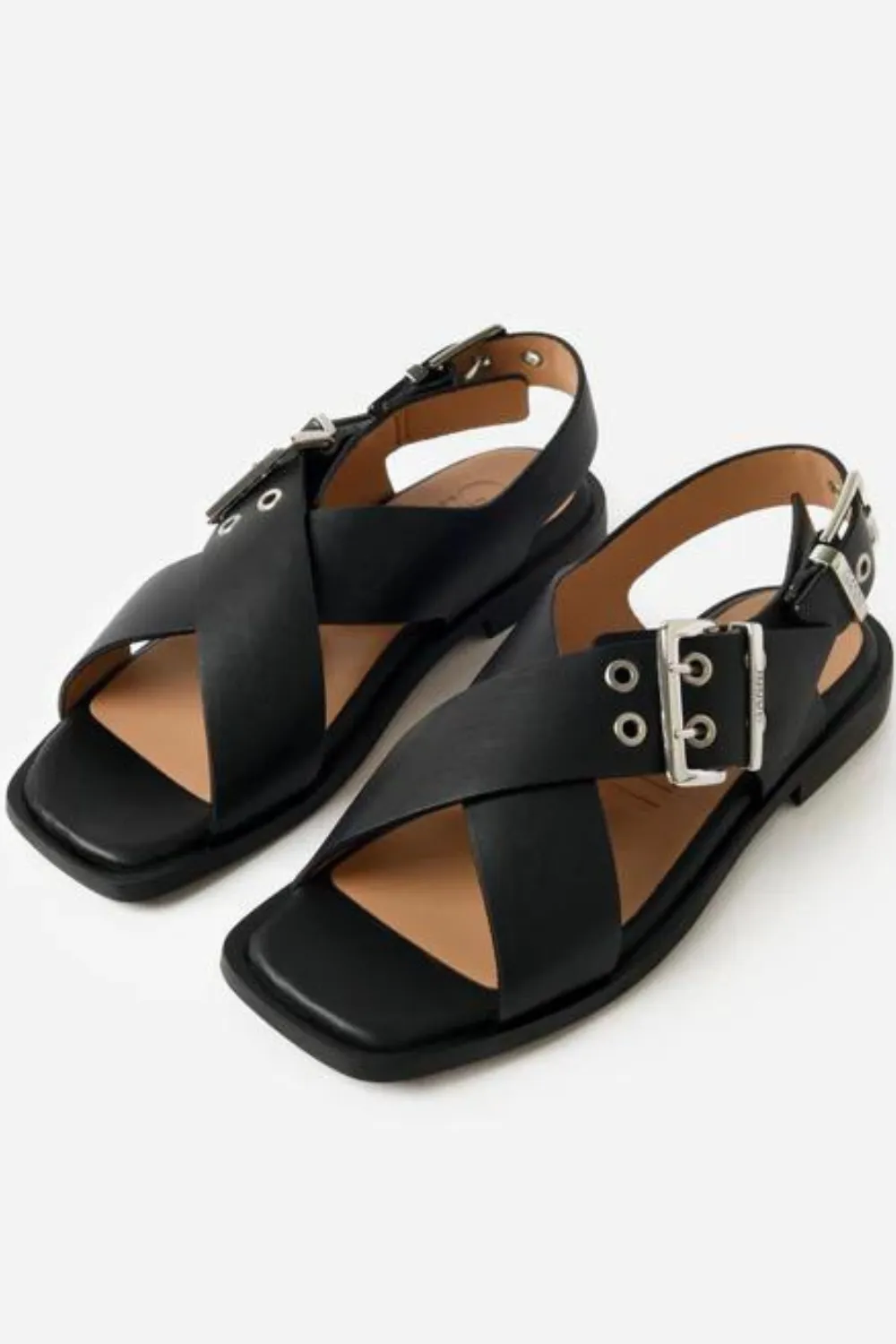 Ganni Feminine Buckles Cross Strap Sandal