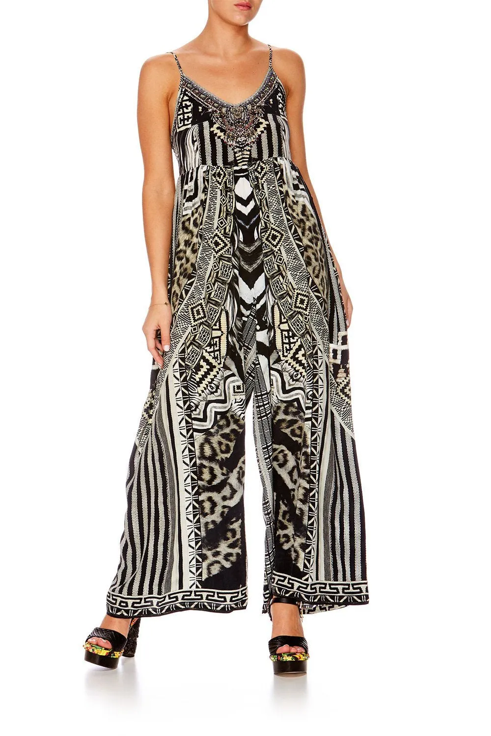 GATHERED WIDE LEG JUMPSUIT TRIBAL THEORY