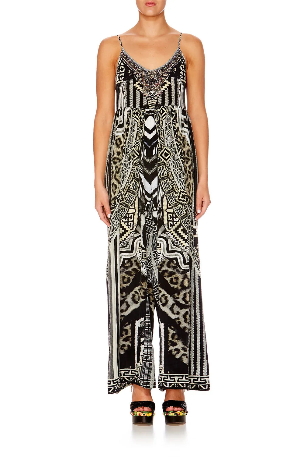 GATHERED WIDE LEG JUMPSUIT TRIBAL THEORY