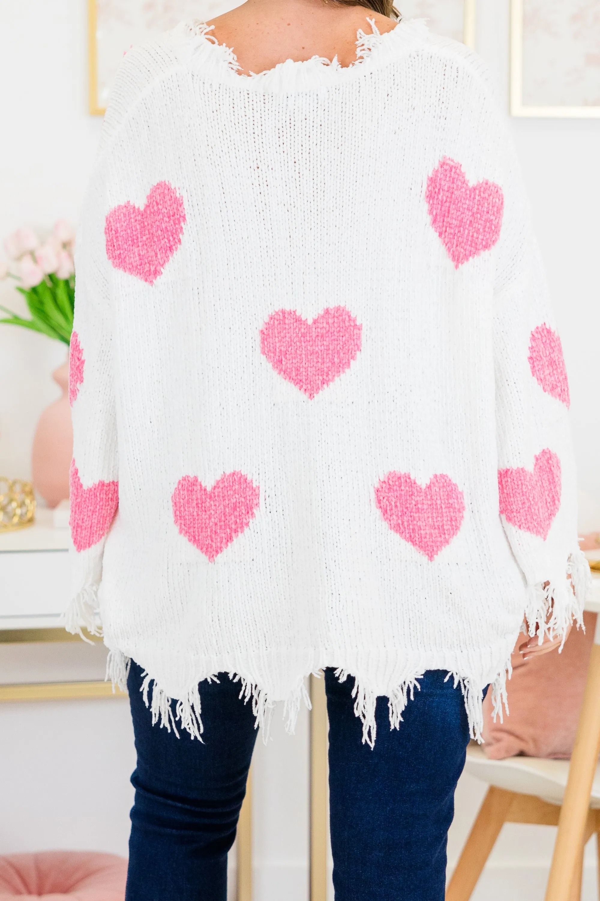 Give Love Sweater, Off White-Pink