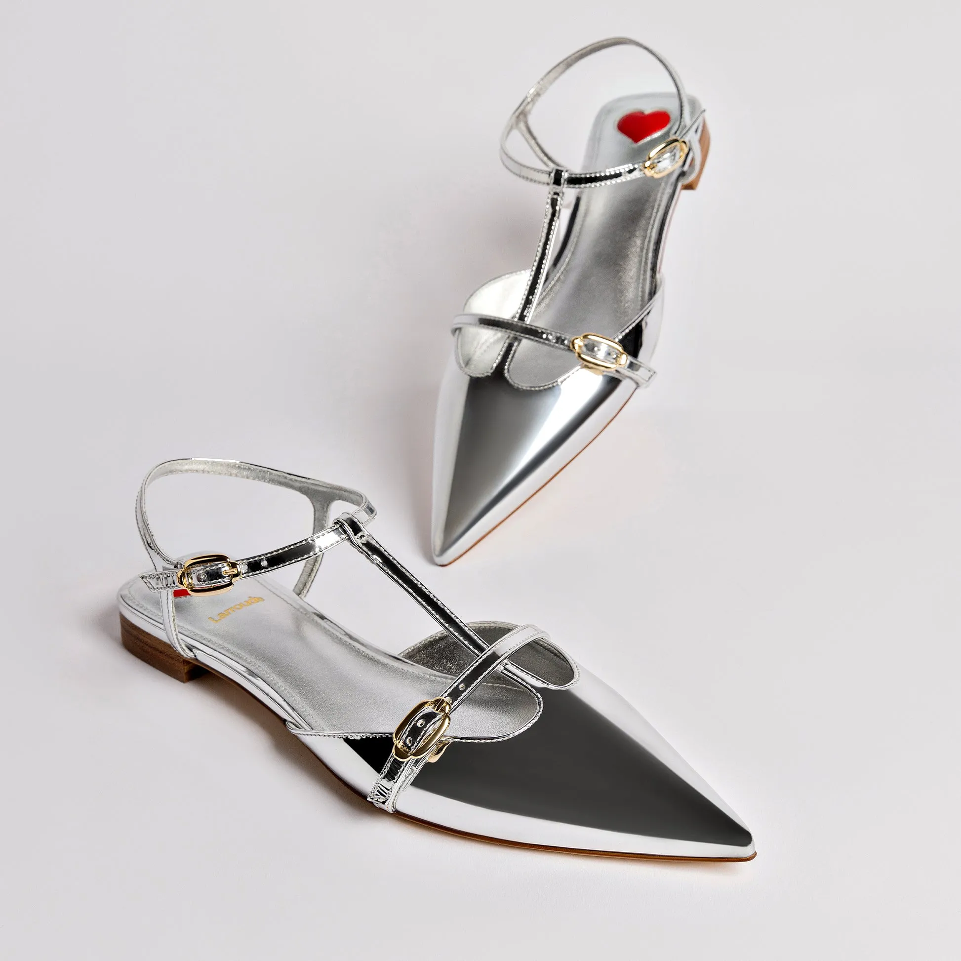 Grace Flat In Silver Specchio by Larroudé