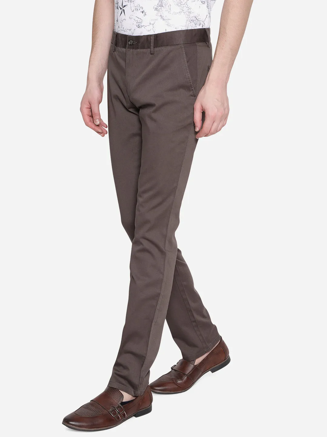 Grafite Grey Solid Super Slim Fit Casual Trouser | Greenfibre