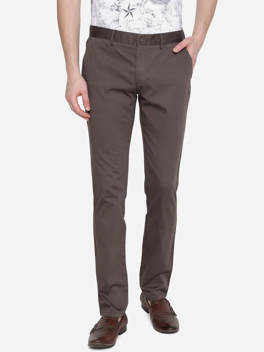 Grafite Grey Solid Super Slim Fit Casual Trouser | Greenfibre