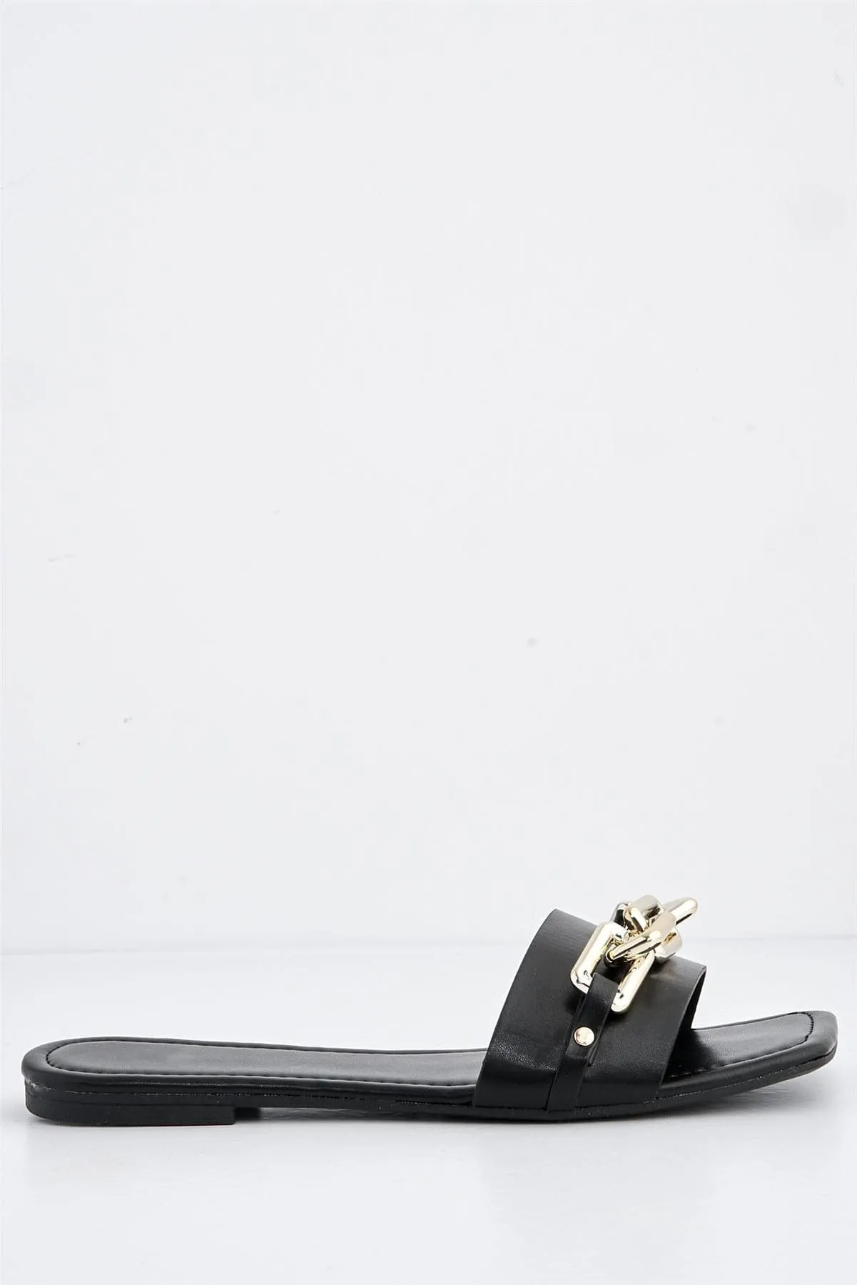 Harlow Statement Chain Flat Sandal in Black