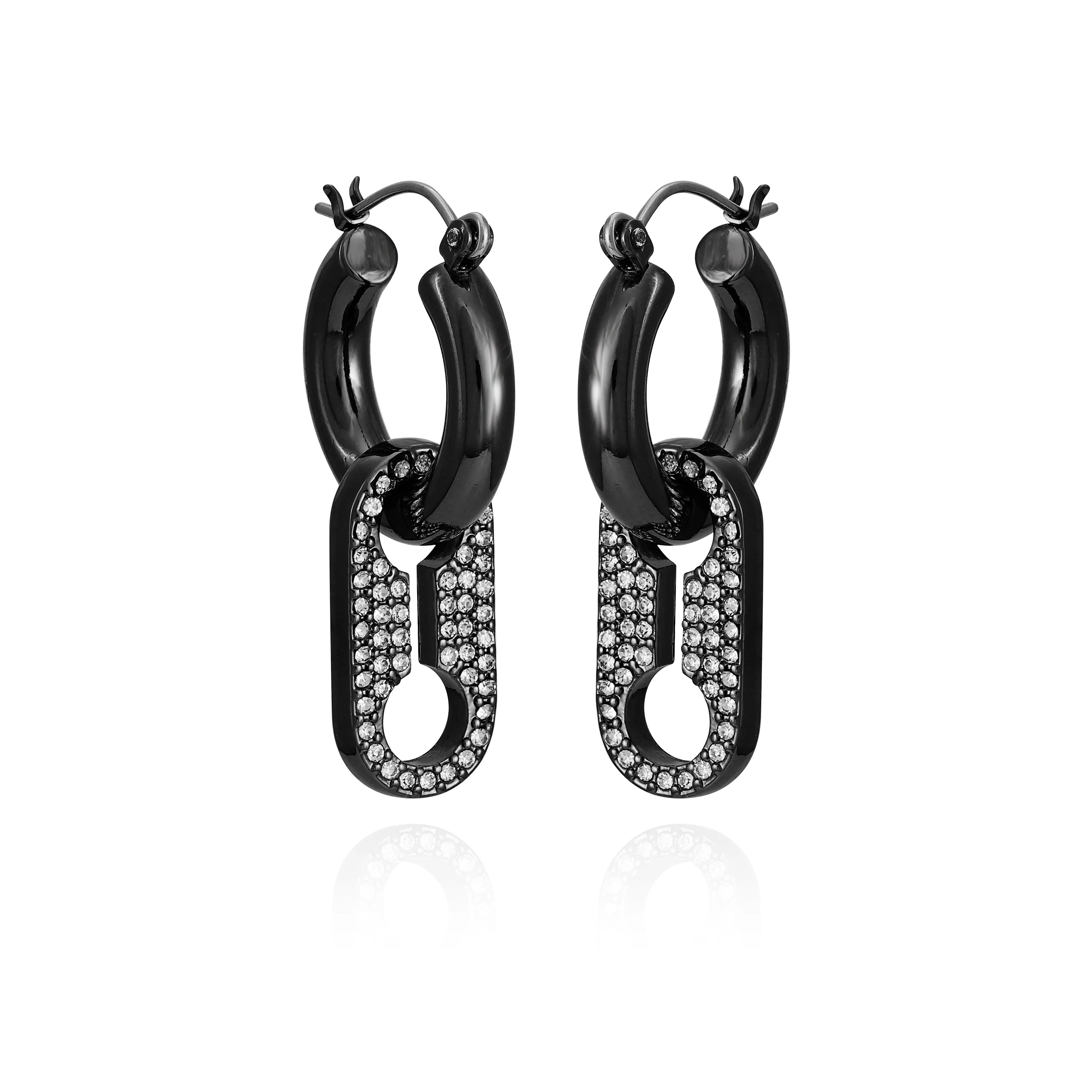 Hematite Crystal Stone Hoop Drop Earrings