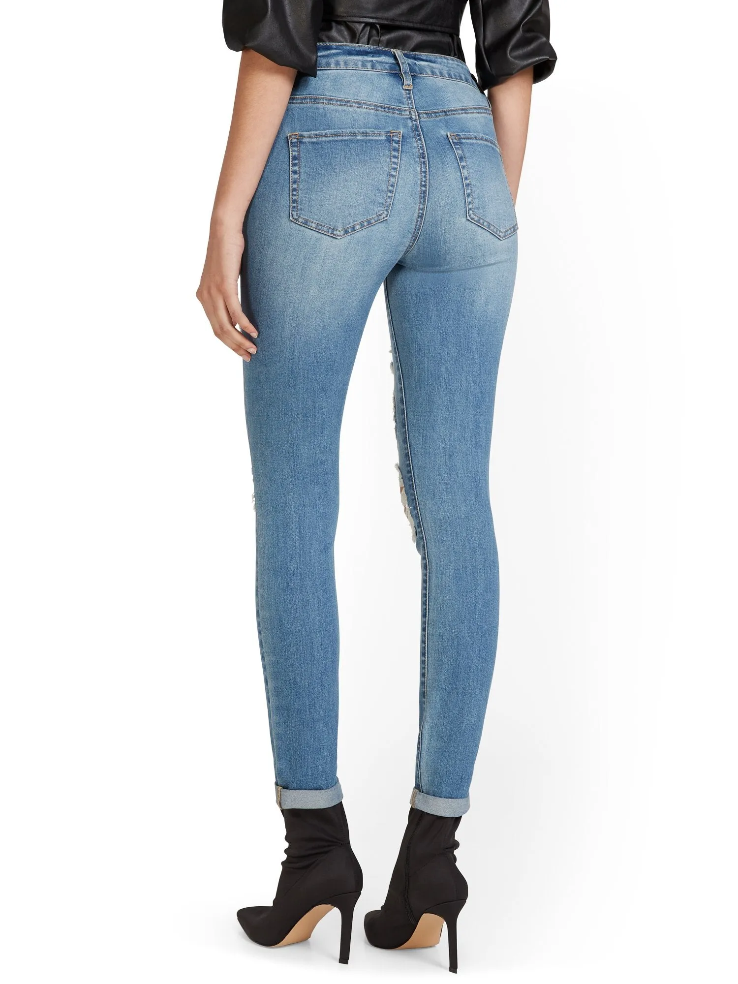 High-Waisted Leopard-Inset Distressed Super-Skinny Jeans