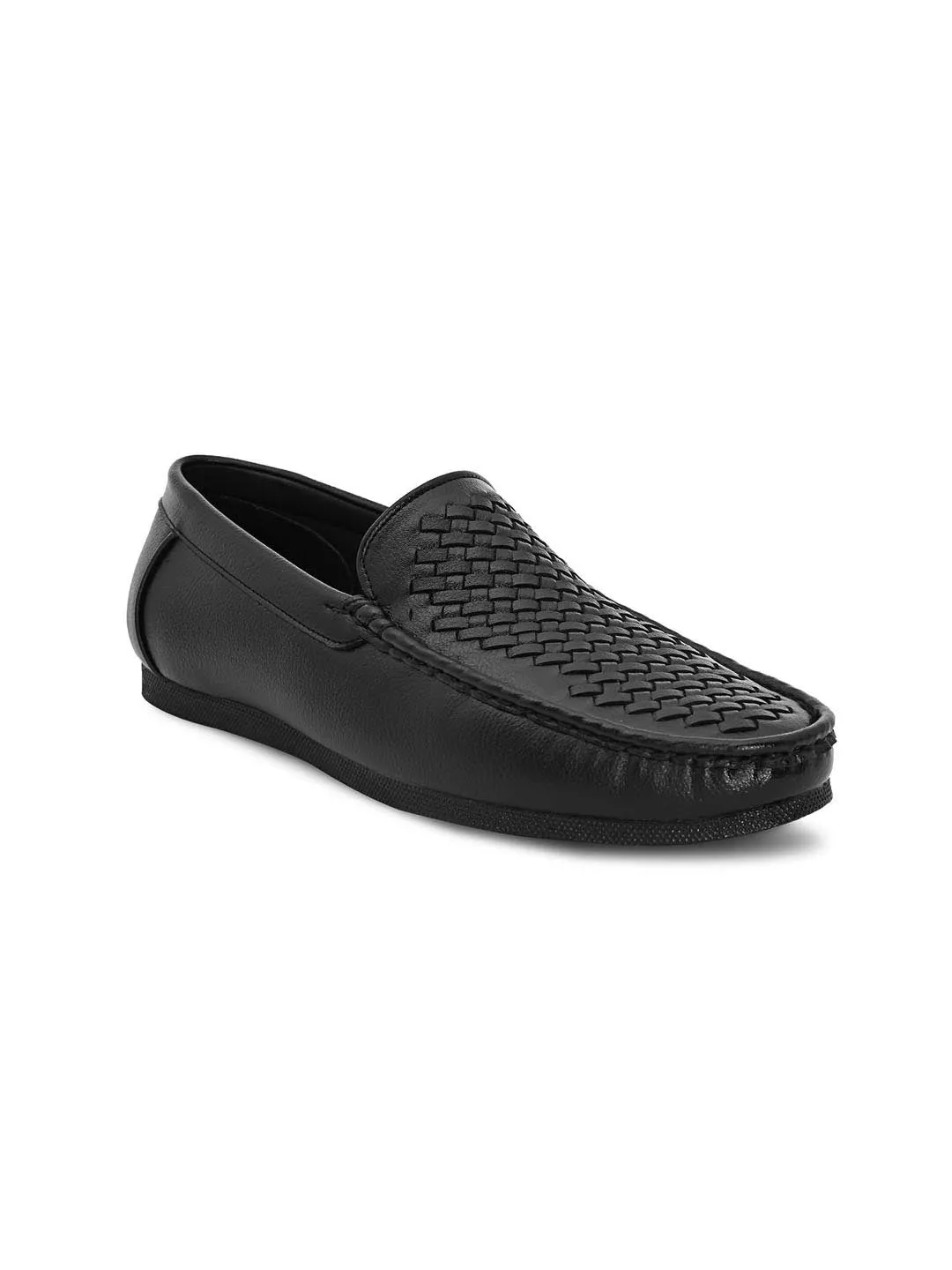 Hydes N Hues Men Black Woven Design Loafers