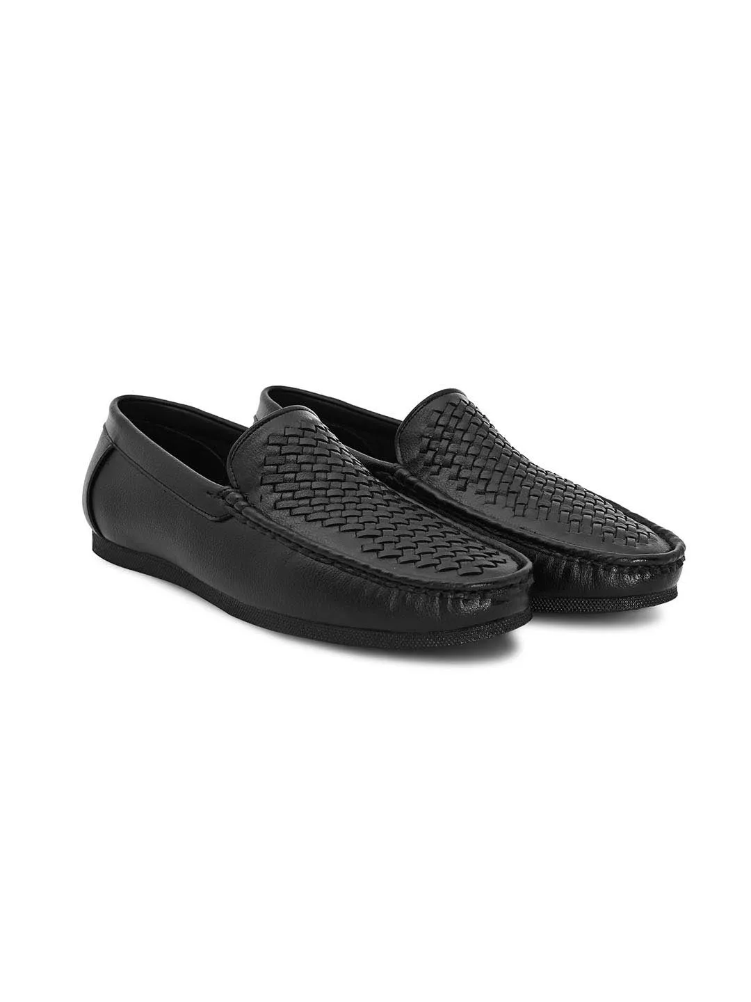 Hydes N Hues Men Black Woven Design Loafers