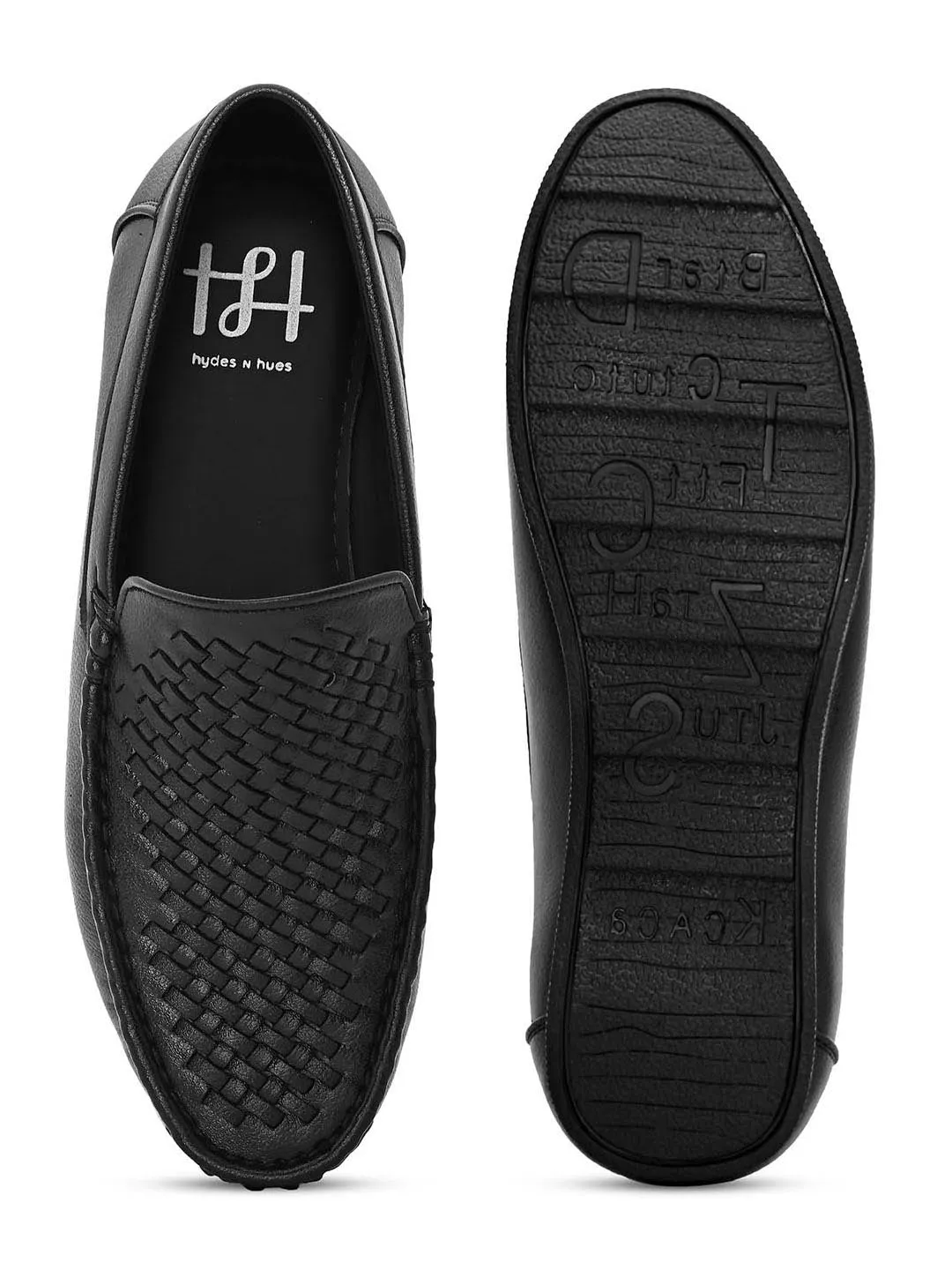 Hydes N Hues Men Black Woven Design Loafers