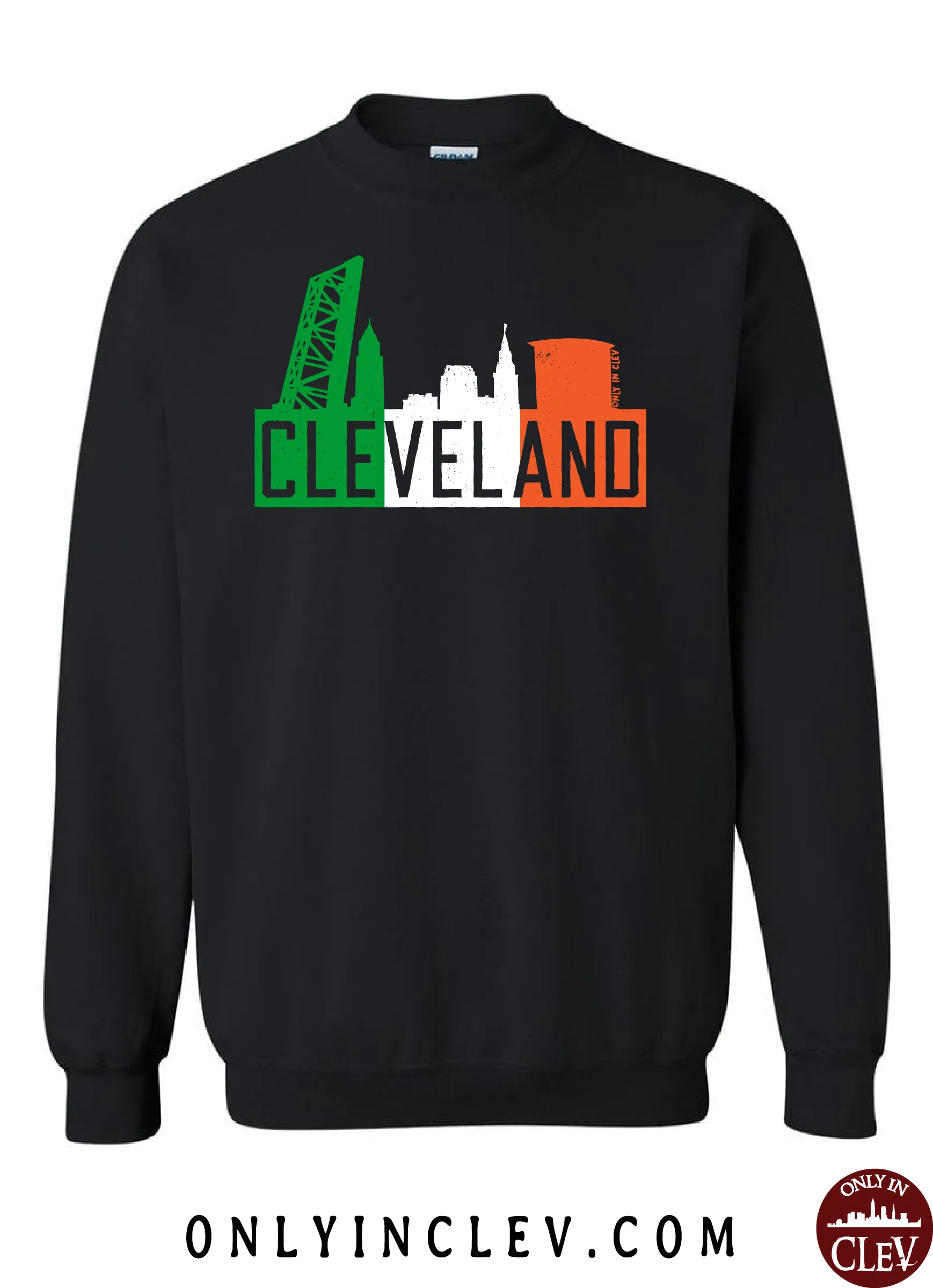 Irish Flats Skyline on Black Crewneck Sweatshirt