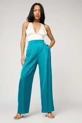 Jade Green Satin Straight Korean Pants