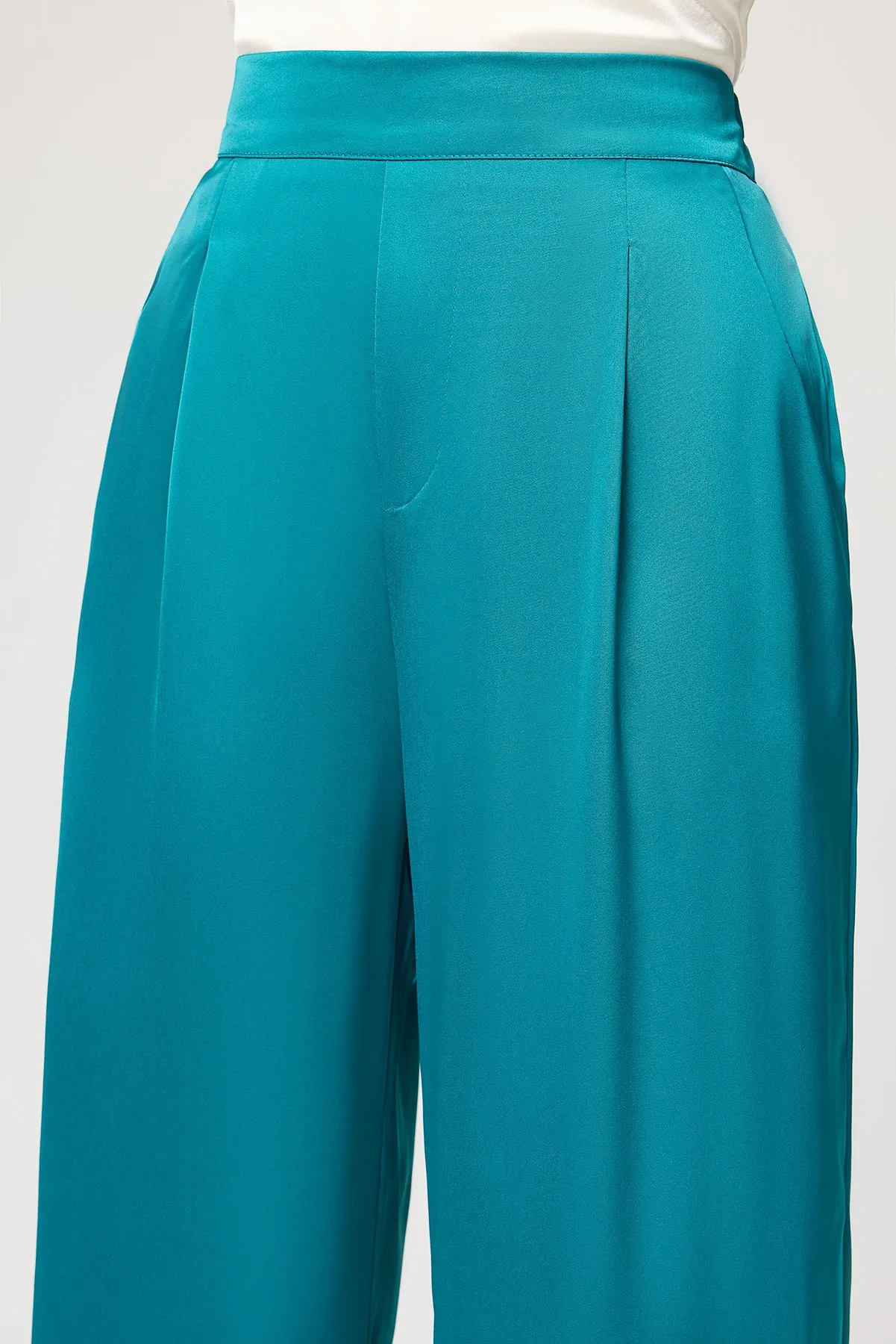 Jade Green Satin Straight Korean Pants