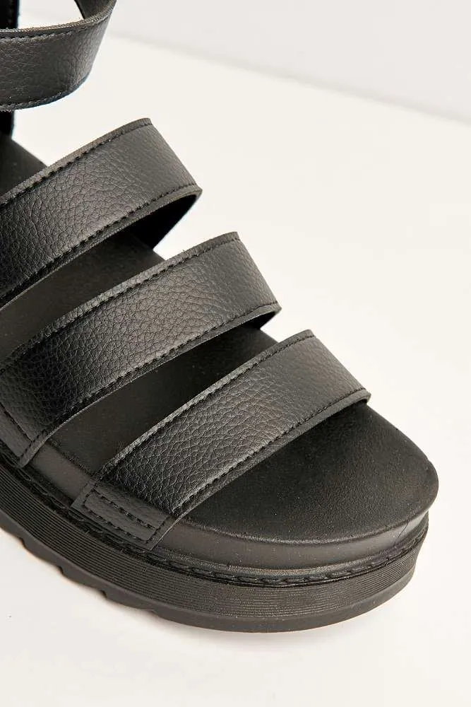 Janice 3 Band High Cleated Anklestrap Sandal in Black