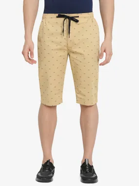 Khaki Printed Slim Fit Capri | JadeBlue