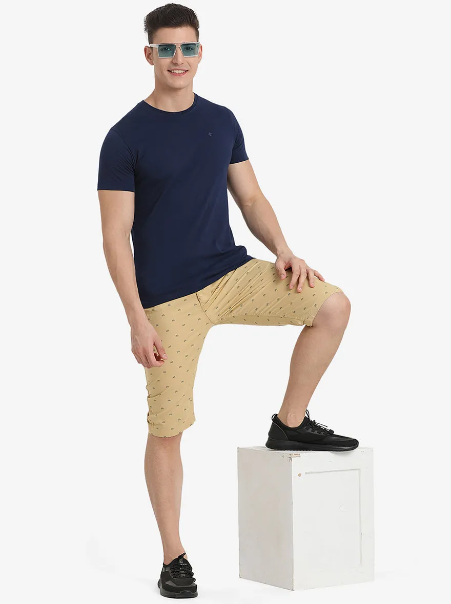 Khaki Printed Slim Fit Capri | JadeBlue