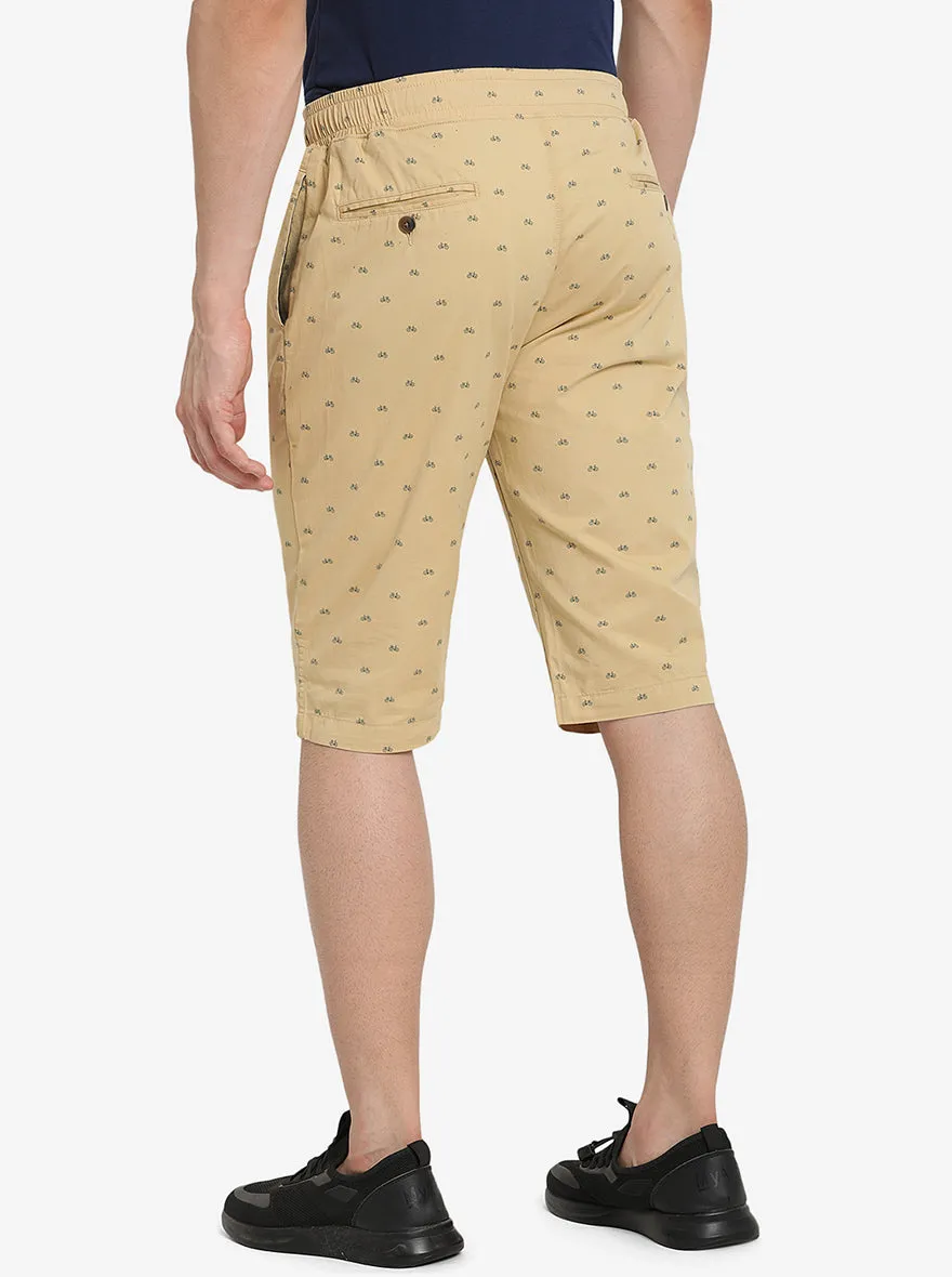 Khaki Printed Slim Fit Capri | JadeBlue