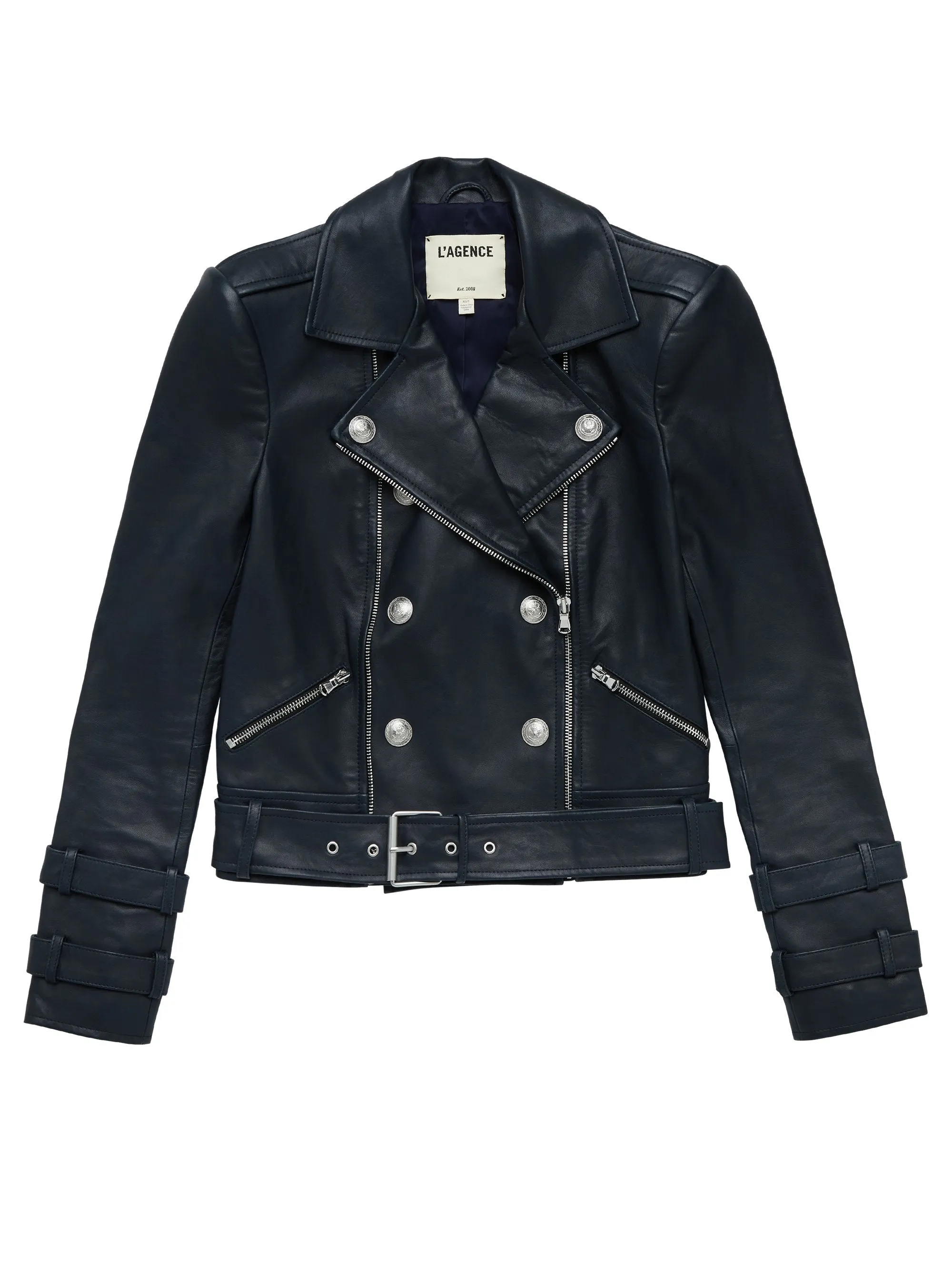 L'AGENCE Billie Belted leather jacket in midnight