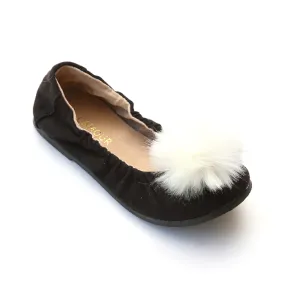 L'Amour Girls Faux Fur Pom Pom Flats