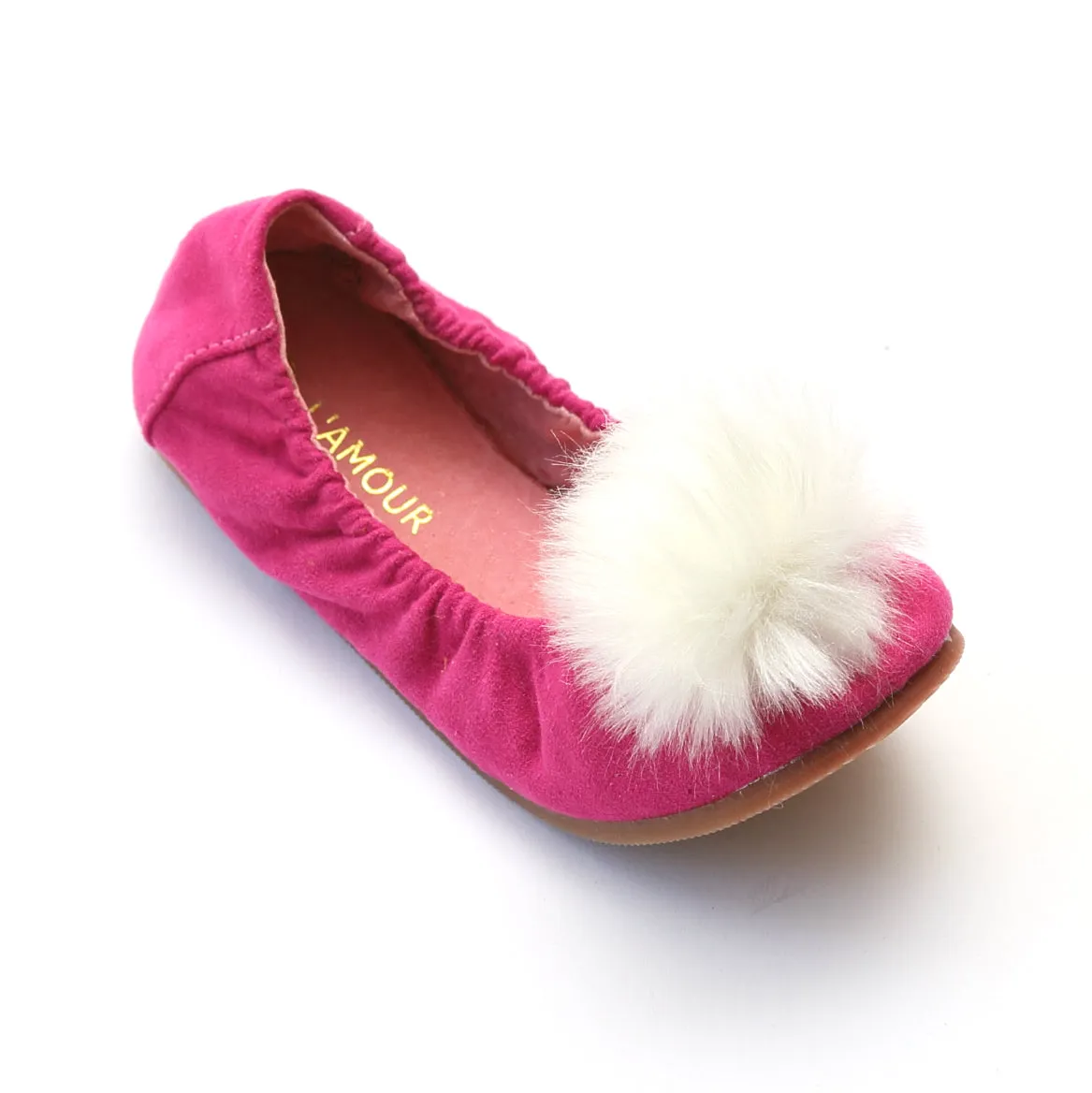 L'Amour Girls Faux Fur Pom Pom Flats