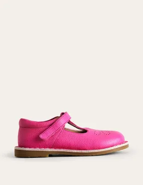 Leather T-bar Flats-Pink