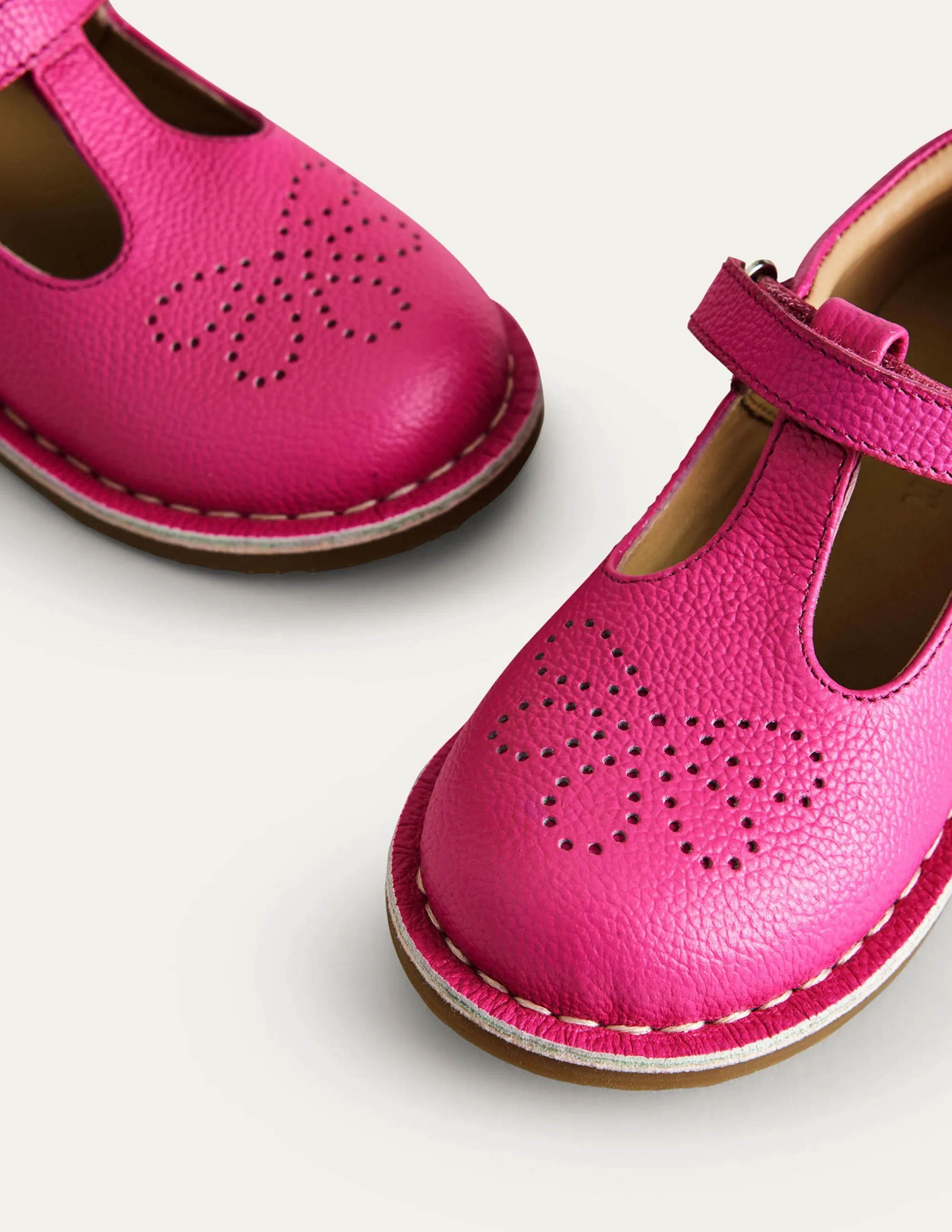 Leather T-bar Flats-Pink