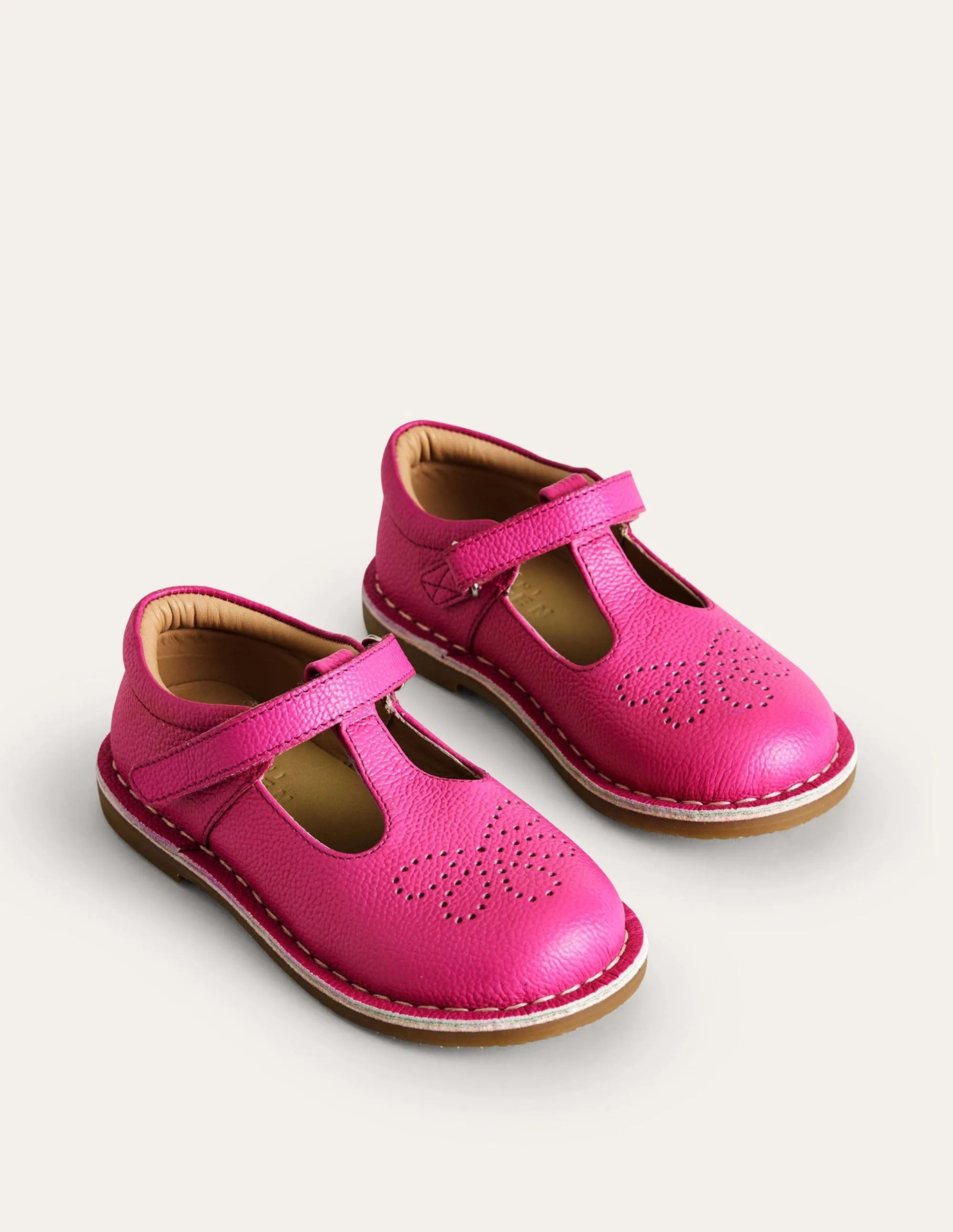 Leather T-bar Flats-Pink