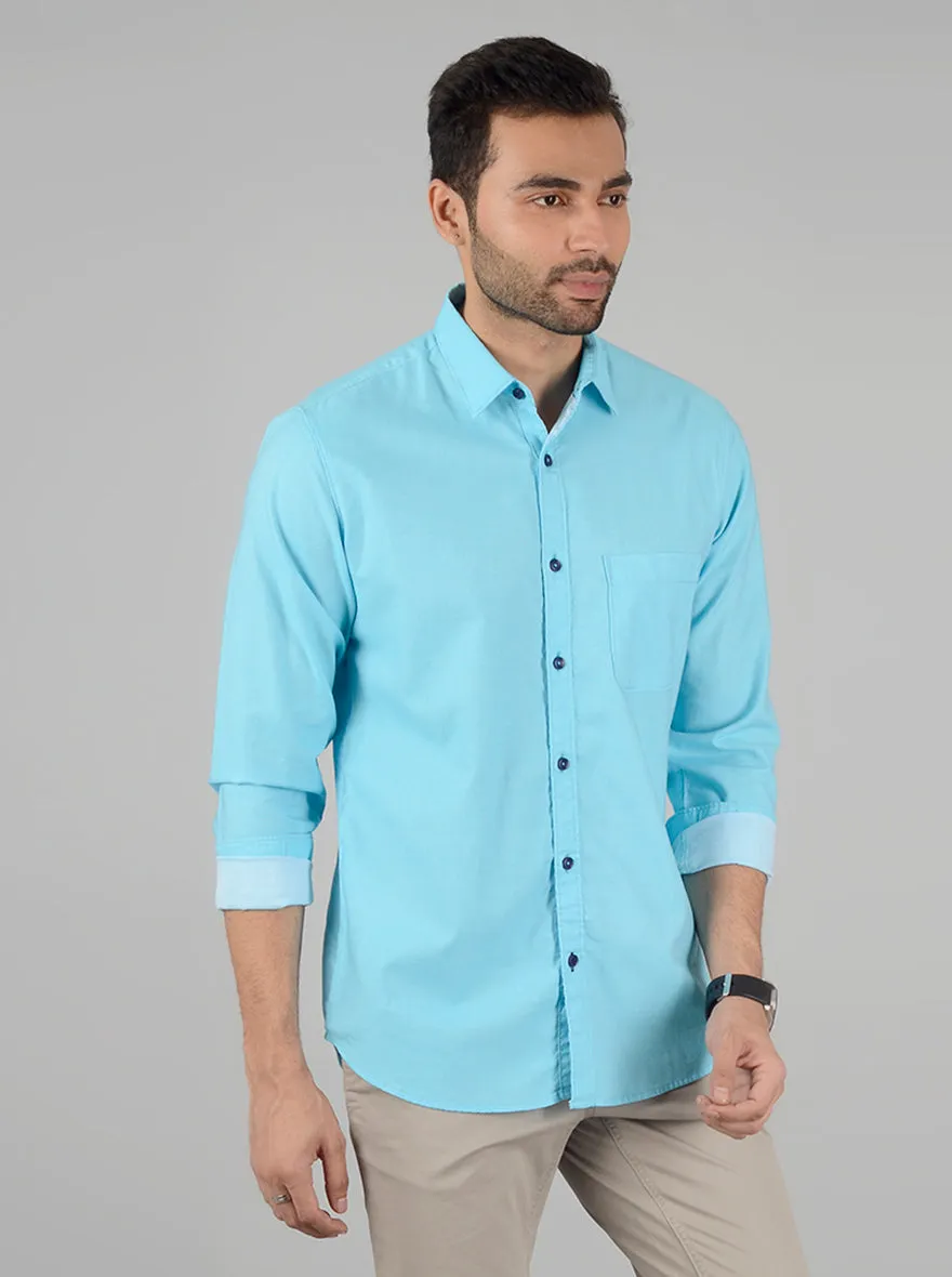 Light Blue Solid Slim Fit Casual Shirt | JadeBlue