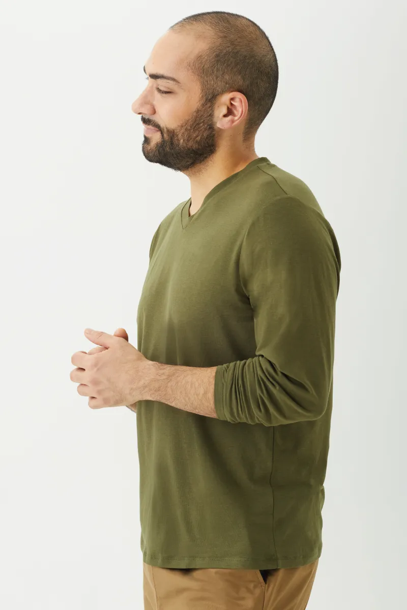 Men's Bamboo Cotton Long-Sleeve Vneck Tee-All Sales Final