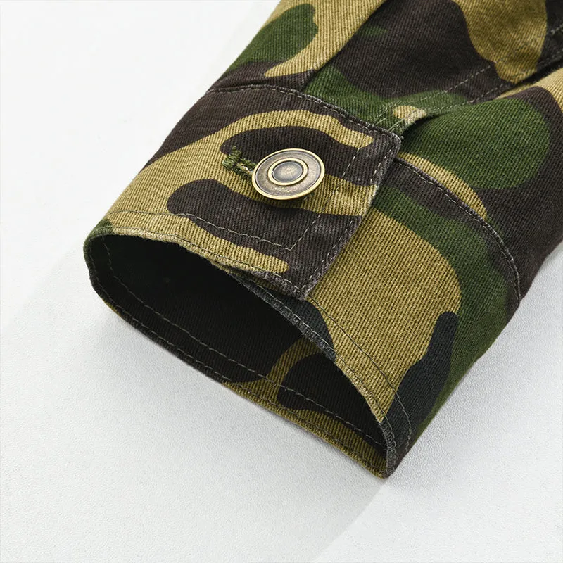 Men's Camouflage Canvas Retro Wear Lapel Jacket 18911497X