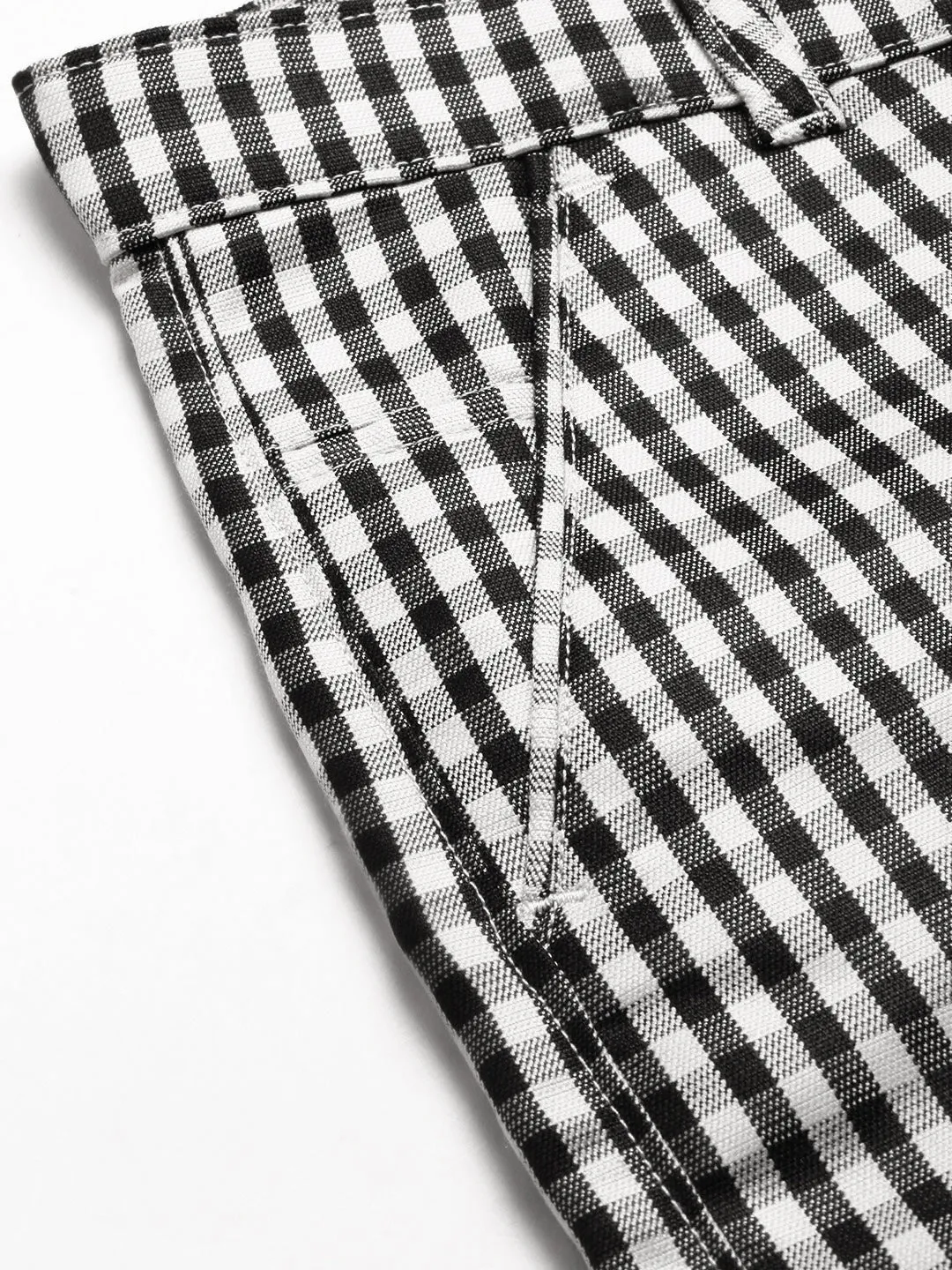 Men's Cotton Blend Black & White Checked Formal Trousers - Sojanya