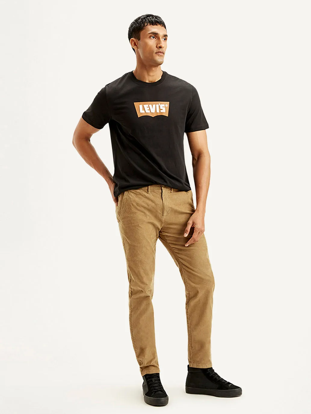 Men's Light-Brown Slim Tapered Fit Chinos