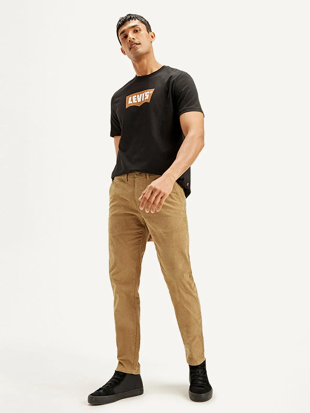 Men's Light-Brown Slim Tapered Fit Chinos