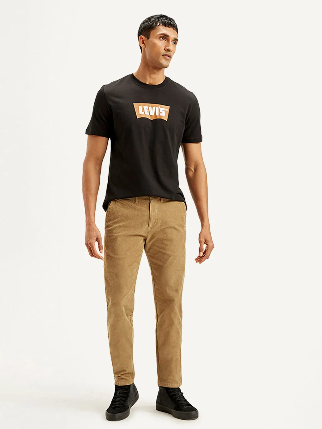 Men's Light-Brown Slim Tapered Fit Chinos