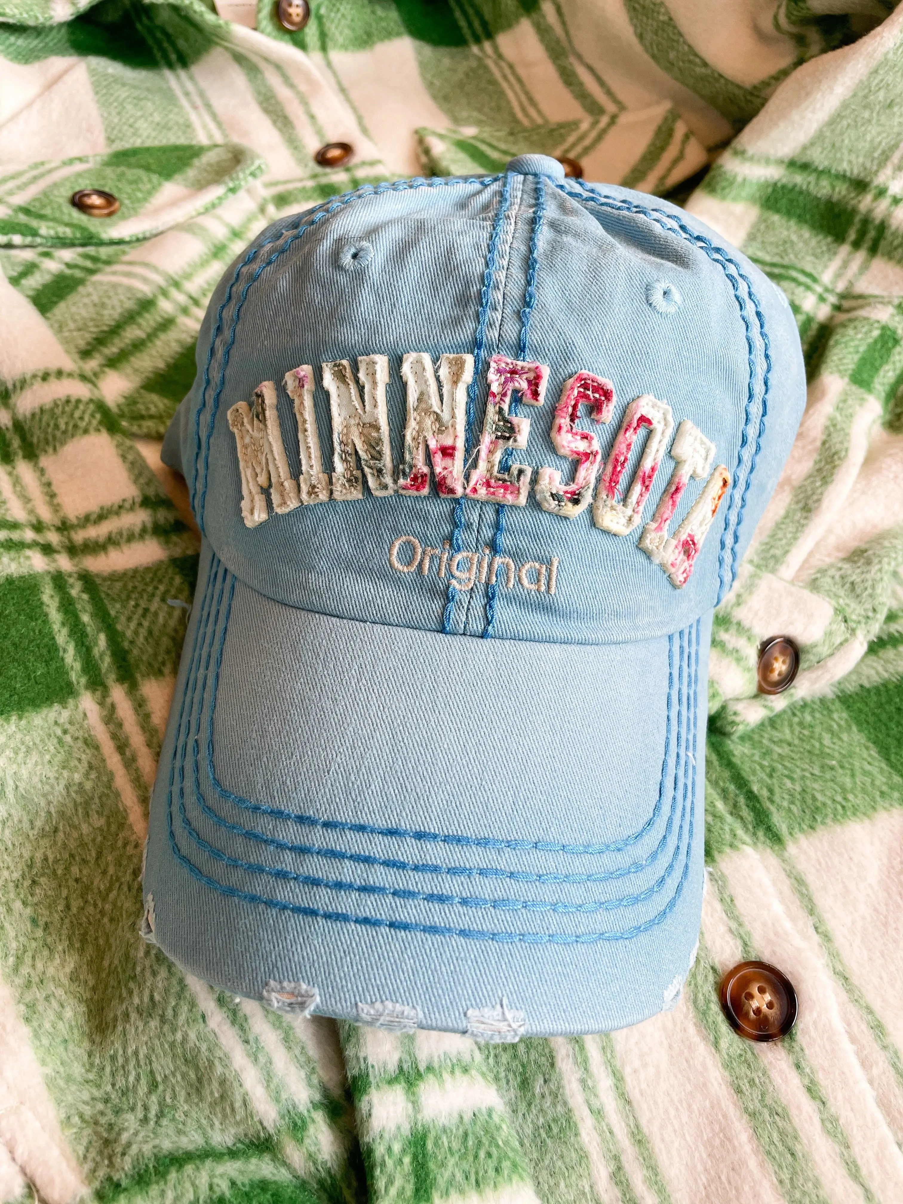 Minnesota Blue Floral Distressed Baseball Hat