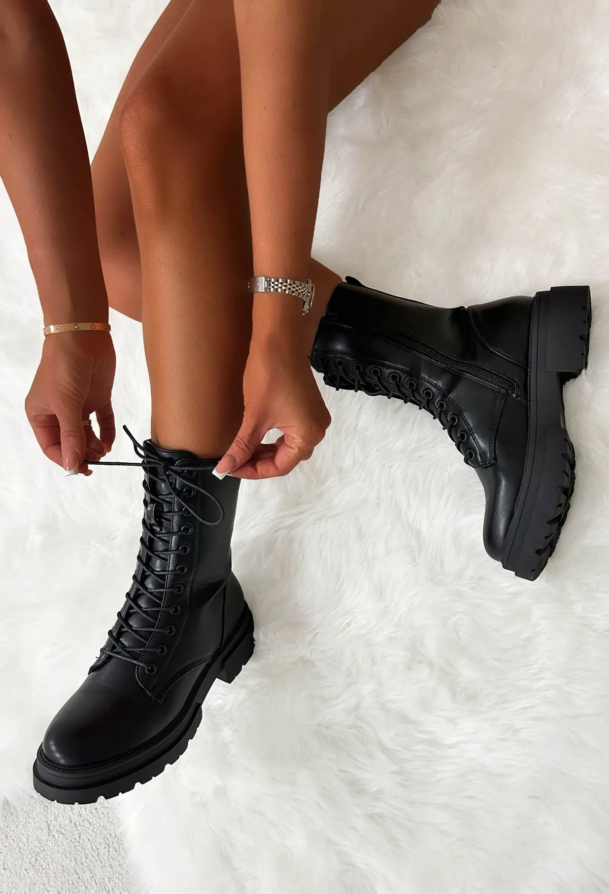 Moves To Make Black Faux Leather Lace Up Biker Boots