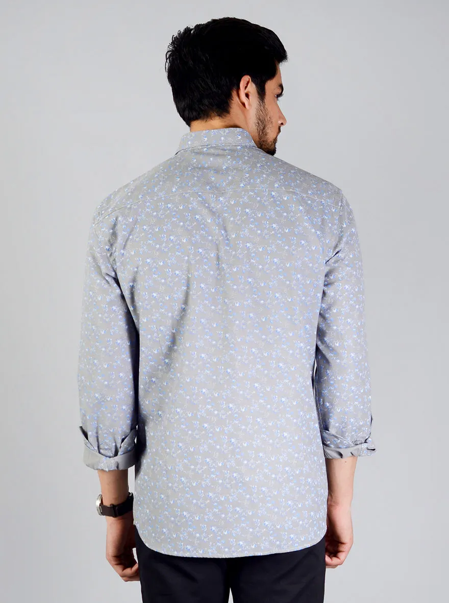 Neutral Grey Printed Slim Fit Casual Shirt | JadeBlue