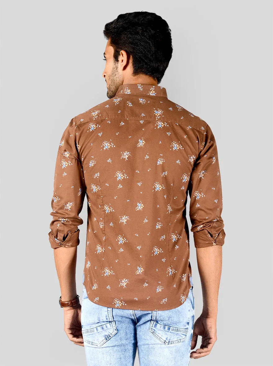 Patridge Brown Printed Slim Fit Casual Shirt | Greenfibre