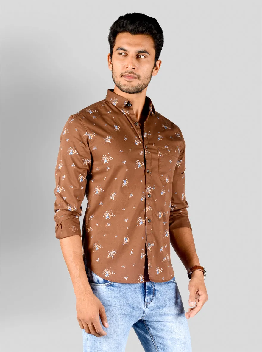 Patridge Brown Printed Slim Fit Casual Shirt | Greenfibre