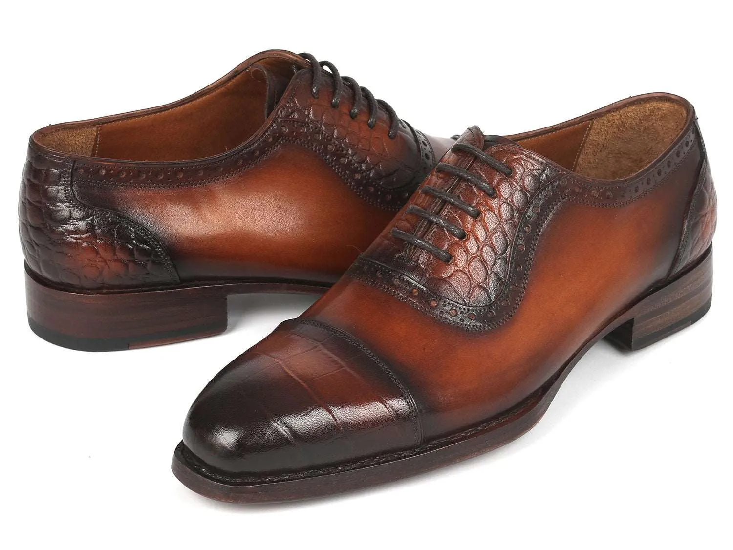 Paul Parkman Brown Crocodile Embossed Oxfords