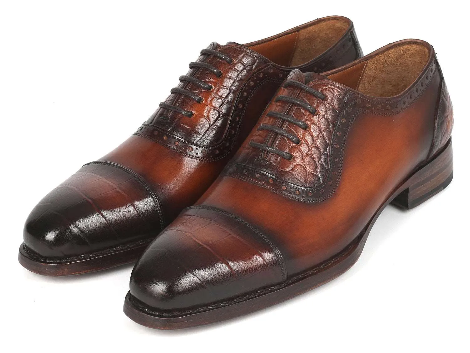 Paul Parkman Brown Crocodile Embossed Oxfords