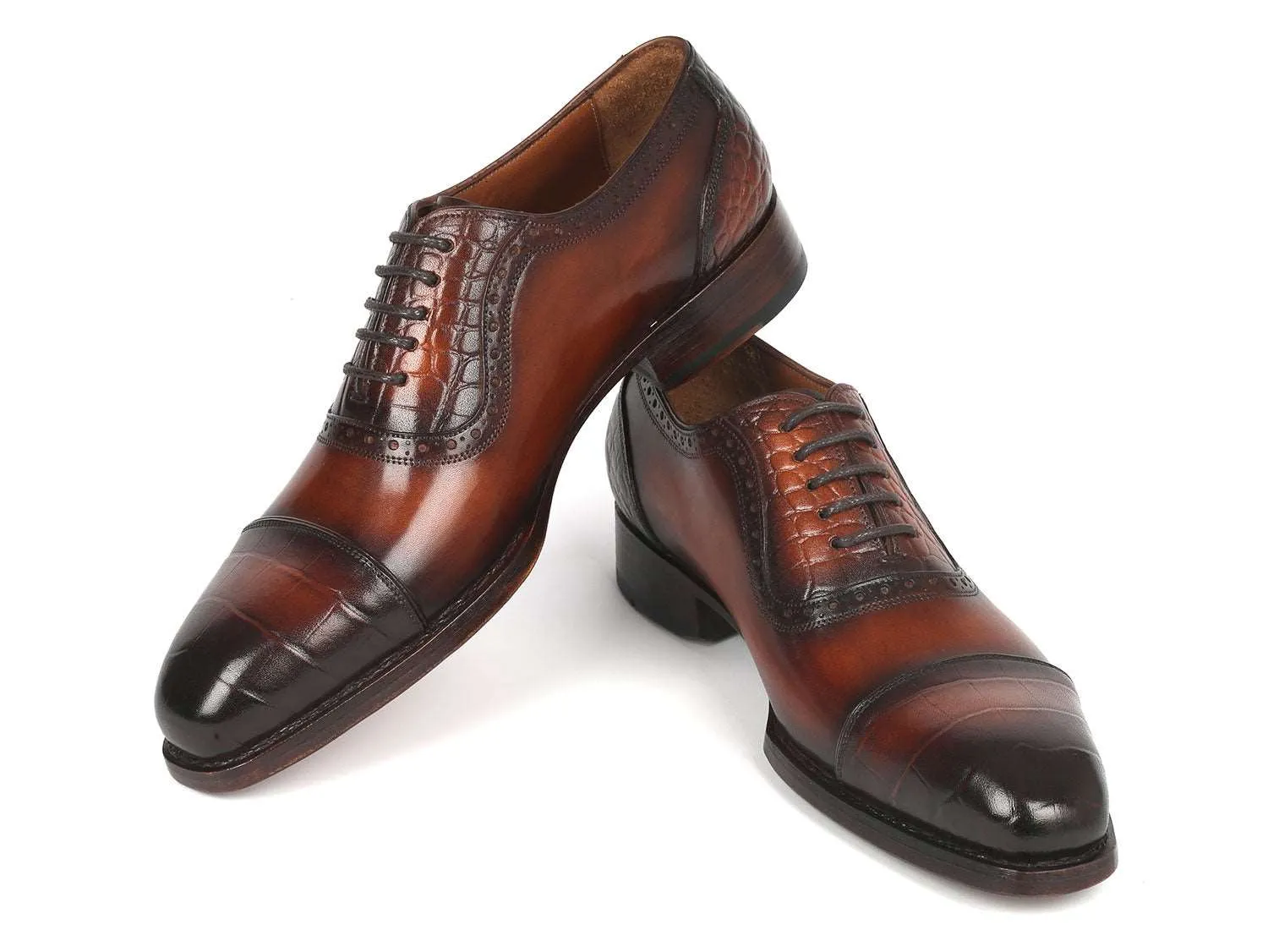 Paul Parkman Brown Crocodile Embossed Oxfords