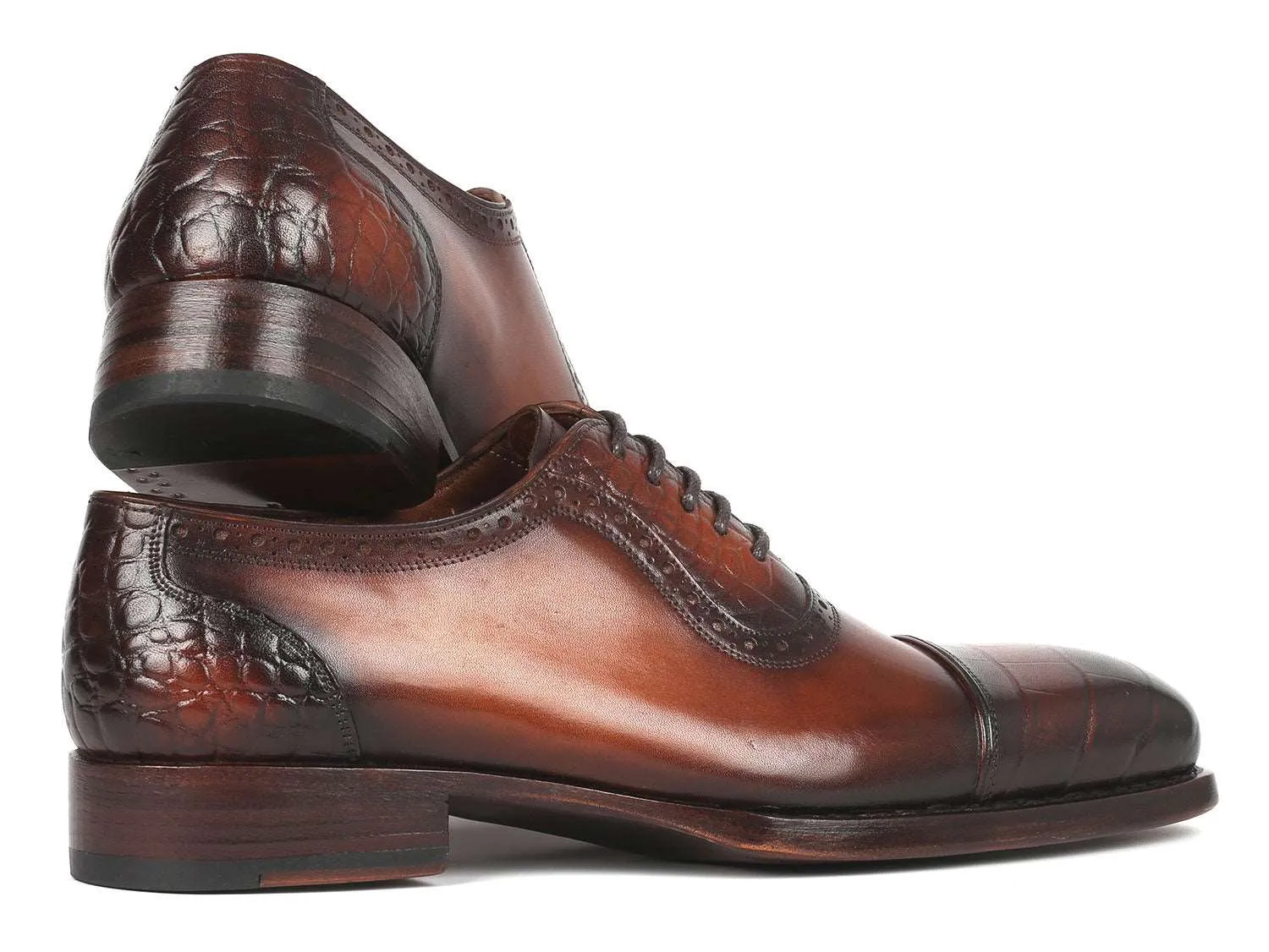 Paul Parkman Brown Crocodile Embossed Oxfords