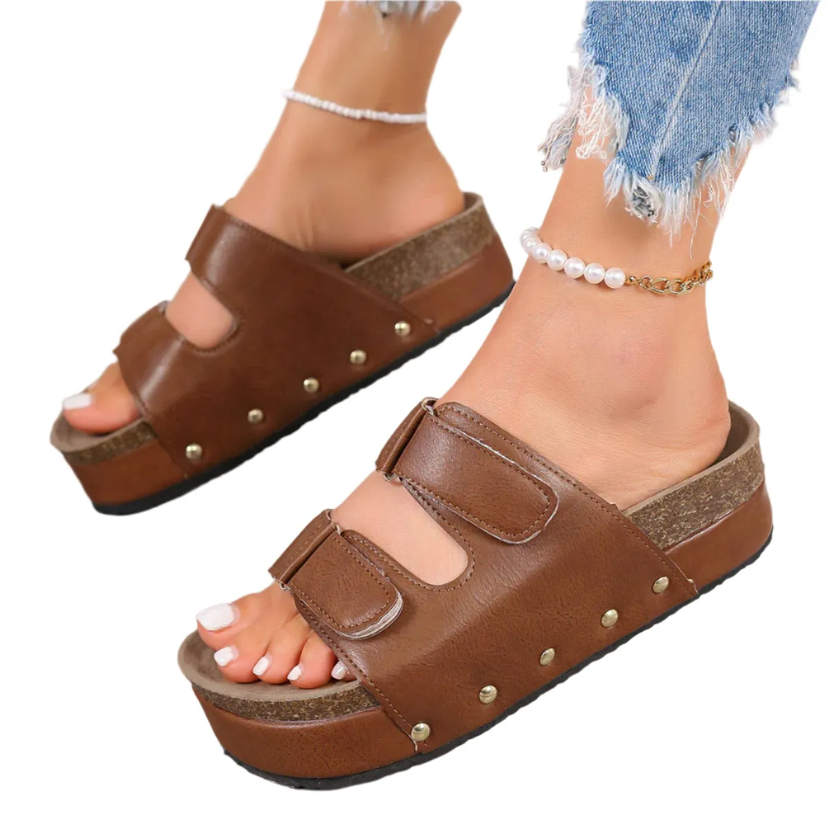 PU Leather Studded Platform Sandals