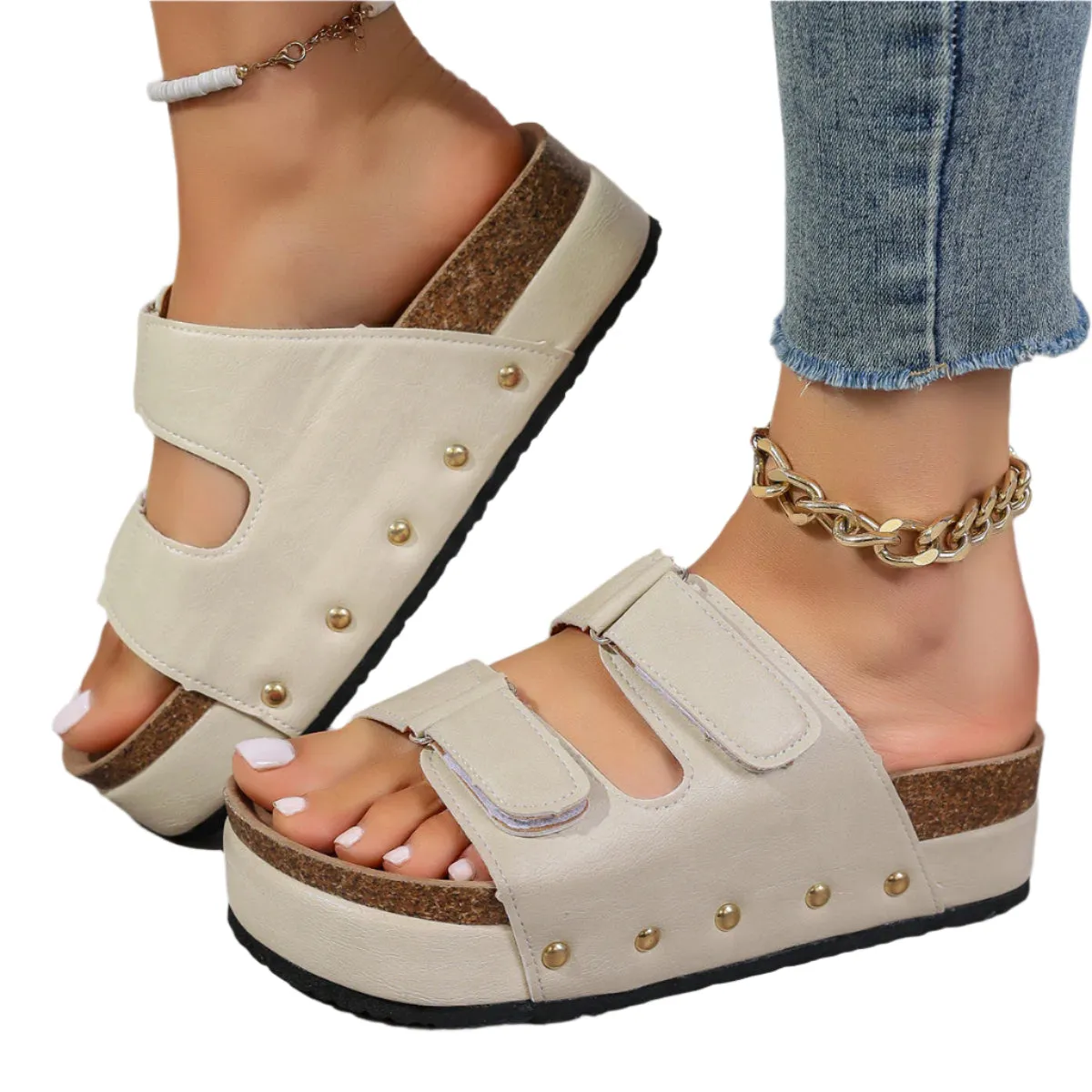 PU Leather Studded Platform Sandals