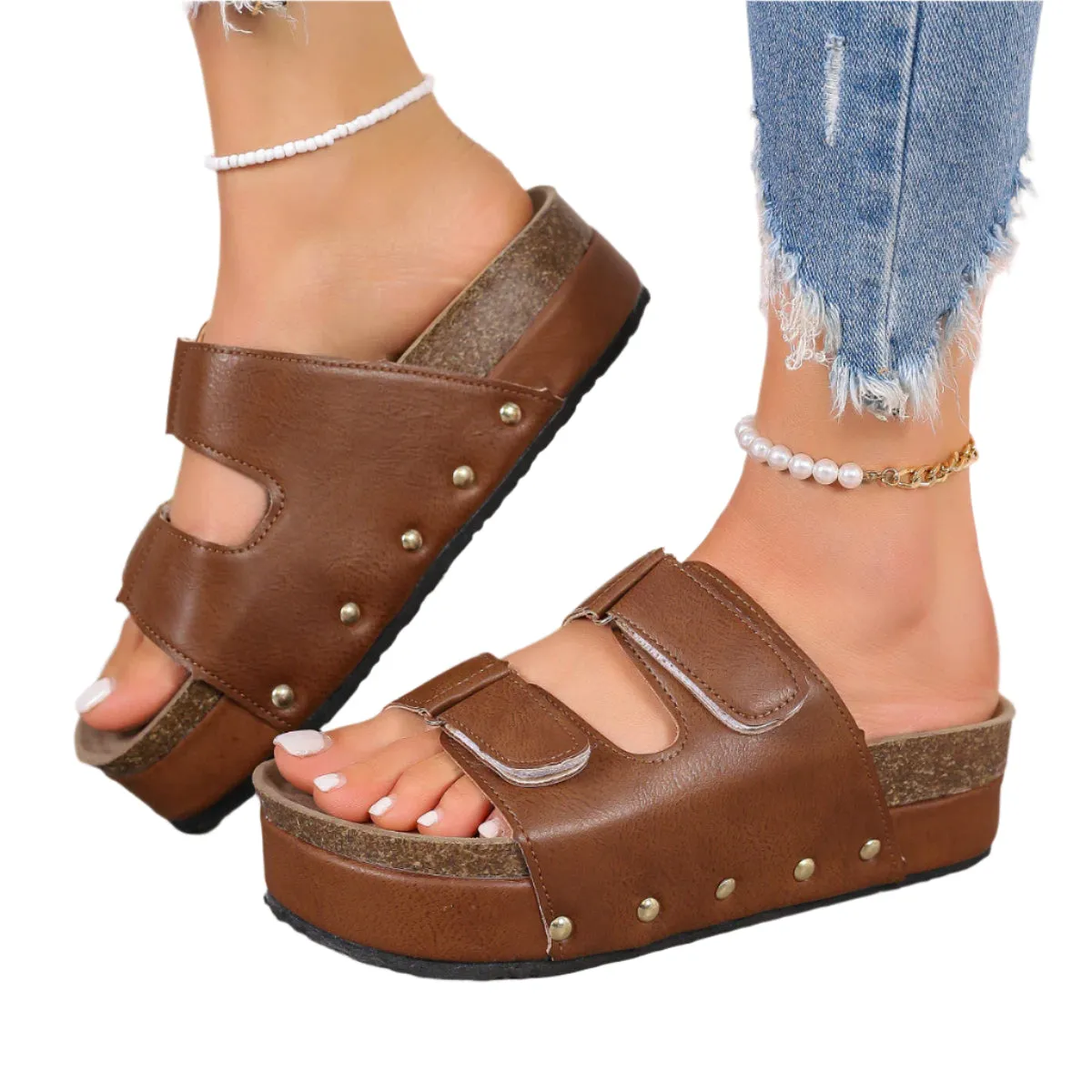 PU Leather Studded Platform Sandals