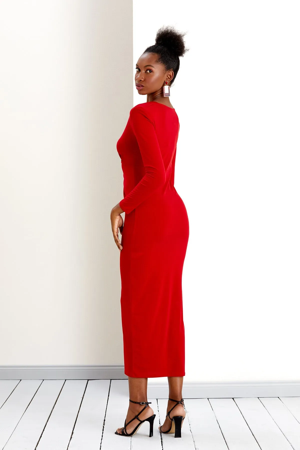 Radiant Red Affair Long Sleeve Twist Maxi Dress