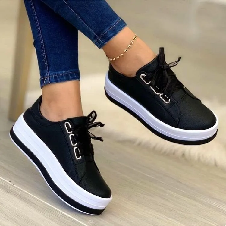 Ribbon Lace-up Platform Metallic Sneakers