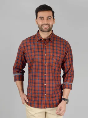 Rust Checked Slim Fit Casual Shirt | Greenfibre